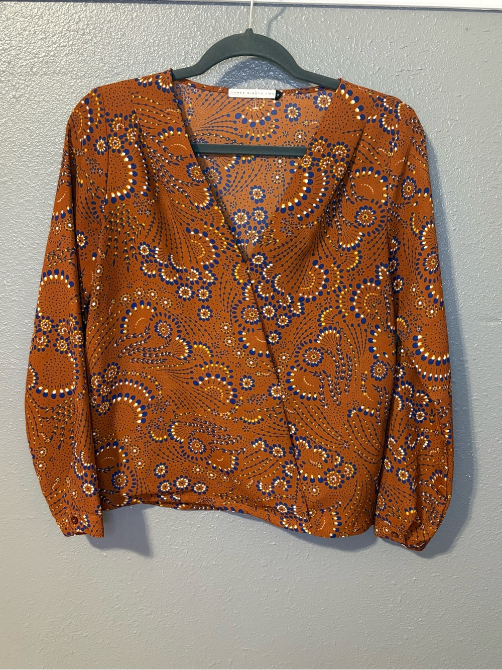 Three Eight Two wrap blouse orange paisley pattern size S (SKU 297)